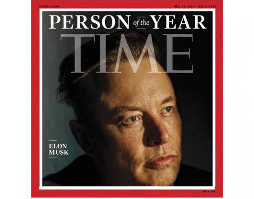 Legenda: Capa da revista Time mostra Elon Musk, escolhido pela publicação como a Pessoa do Ano de 2021 - Reprodução @time no Twitter