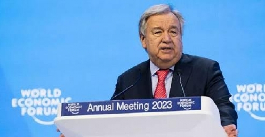 Secretário-geral da ONU, António Guterres, discursa no Fórum Econômico Mundial, em Davos, na Suíça. Foto ONU News