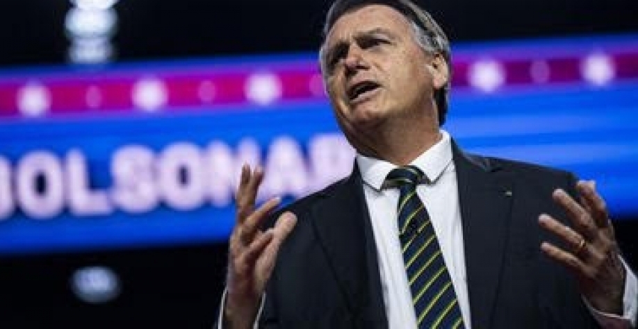 Jair Bolsonaro em palestra durante evento conservador nos Estados Unidos. Foto: Al Drago/Bloomberg - 04/03/2023