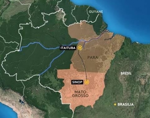 O traçado da linha da Ferrogrão na Amazônia. Imagem Blog FranceInfo ©Romain Yaich