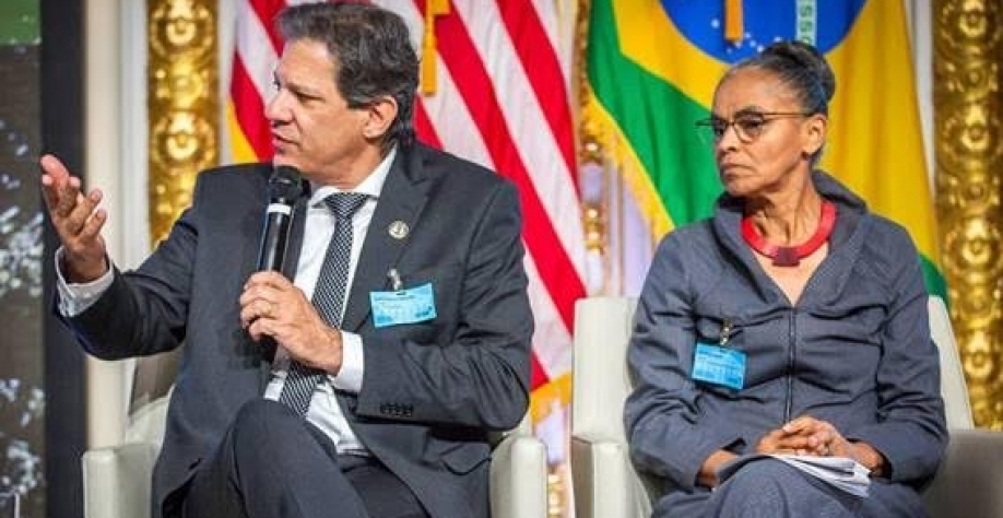 Os ministros Fernando Haddad (Fazenda) e Marina Silva (Meio Ambiente) lançam títulos verdes aos investidores na Bolsa de Valores de NY - Diogo Zacarias-Ministério da Fazenda