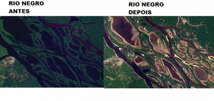Imagens de satélite mostram antes e depois de rios da amazônia na seca